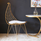 Modern Metal Dining Chair Hollow with PU Leather Cushion in Gold Finish Chair