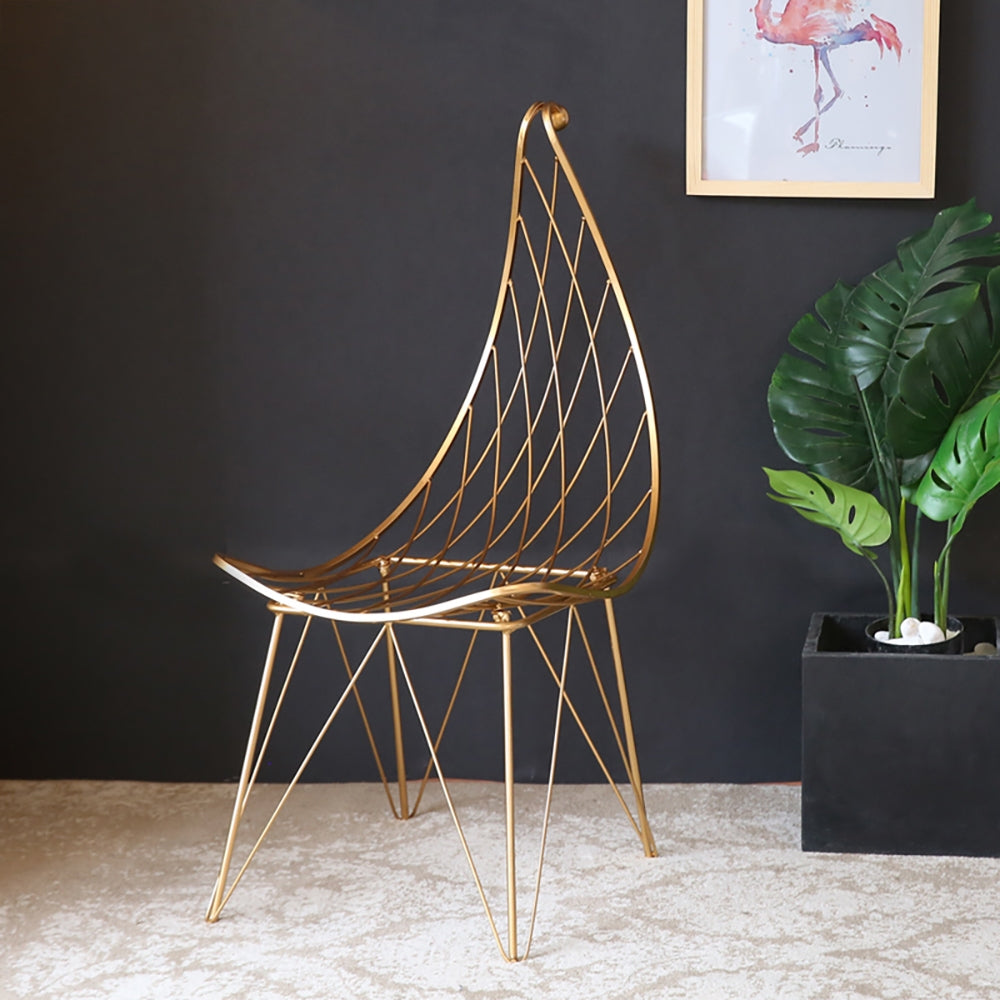 Modern Metal Dining Chair Hollow with PU Leather Cushion in Gold Finish Chair