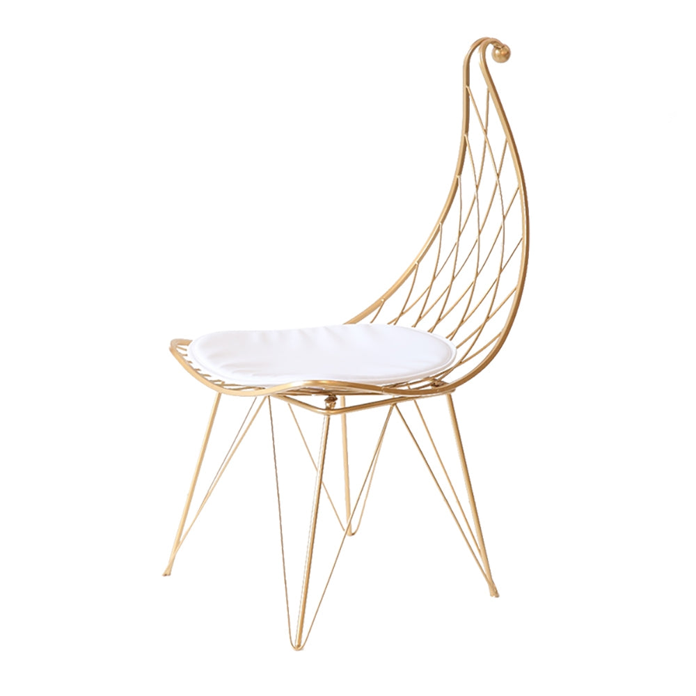 Modern Metal Dining Chair Hollow with PU Leather Cushion in Gold Finish Chair