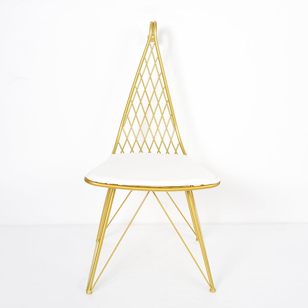 Modern Metal Dining Chair Hollow with PU Leather Cushion in Gold Finish Chair