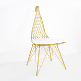 Modern Metal Dining Chair Hollow with PU Leather Cushion in Gold Finish Chair