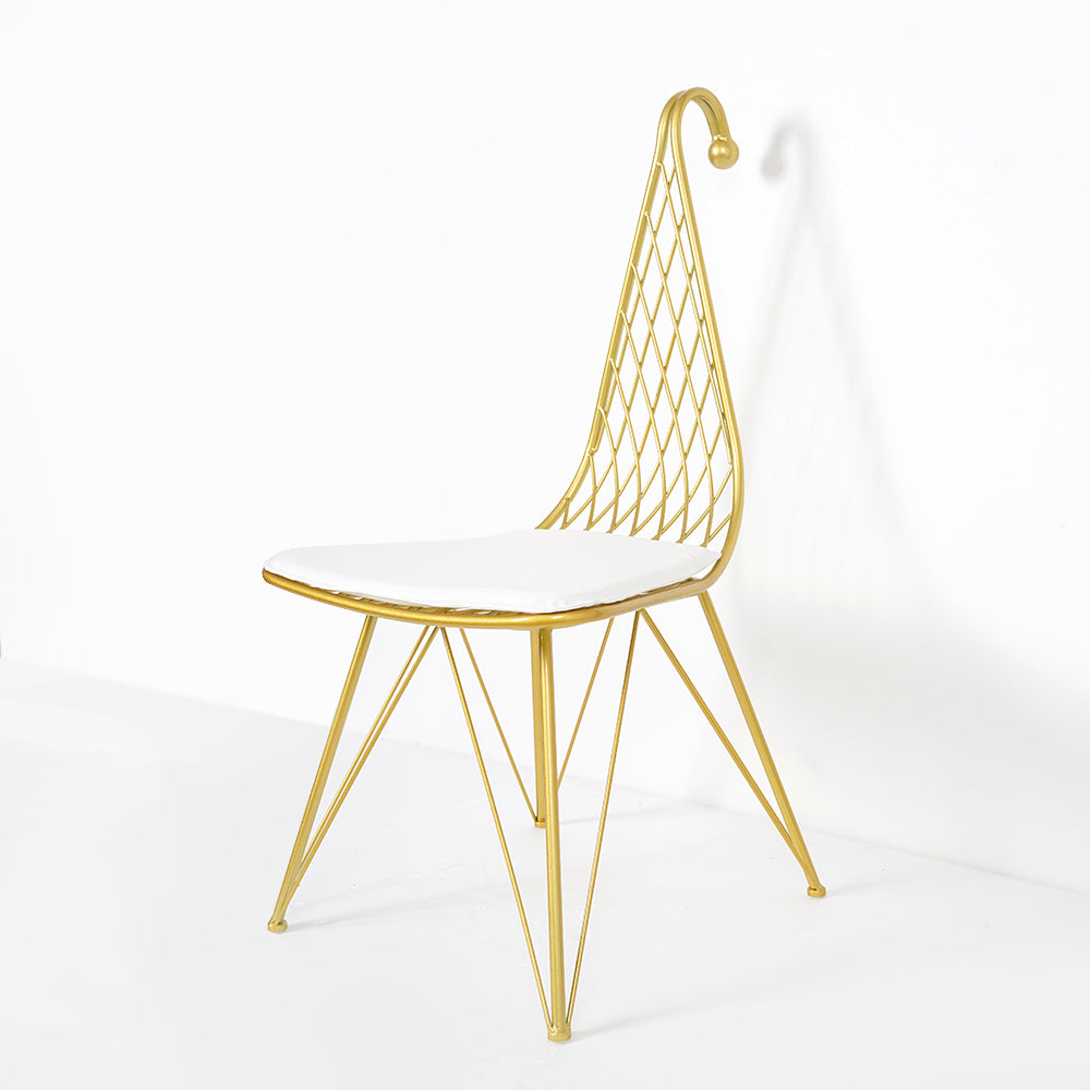 Modern Metal Dining Chair Hollow with PU Leather Cushion in Gold Finish Chair