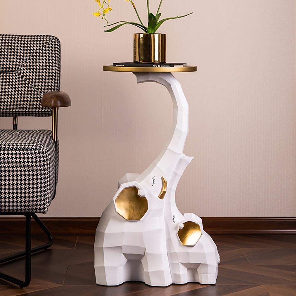 White End Table with Tray Top Decor Elephant Shape Side Table-End & Side Tables,Furniture,Living Room Furniture
