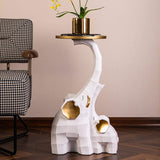 White End Table with Tray Top Decor Elephant Shape Side Table