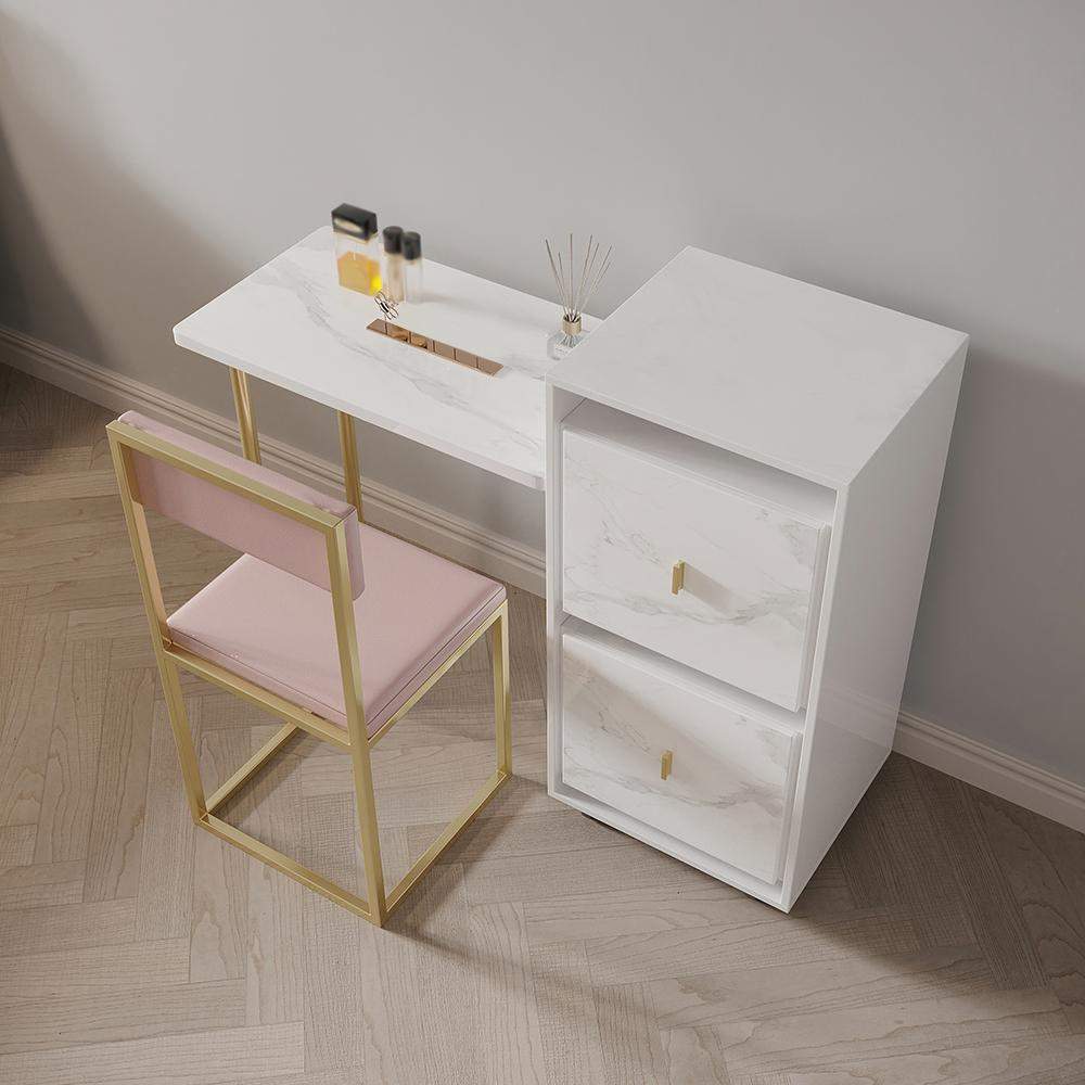 Modern Folding Desk with Chair White Extendable Writing Desk with Cabinet-Desks,Furniture,Office Furniture