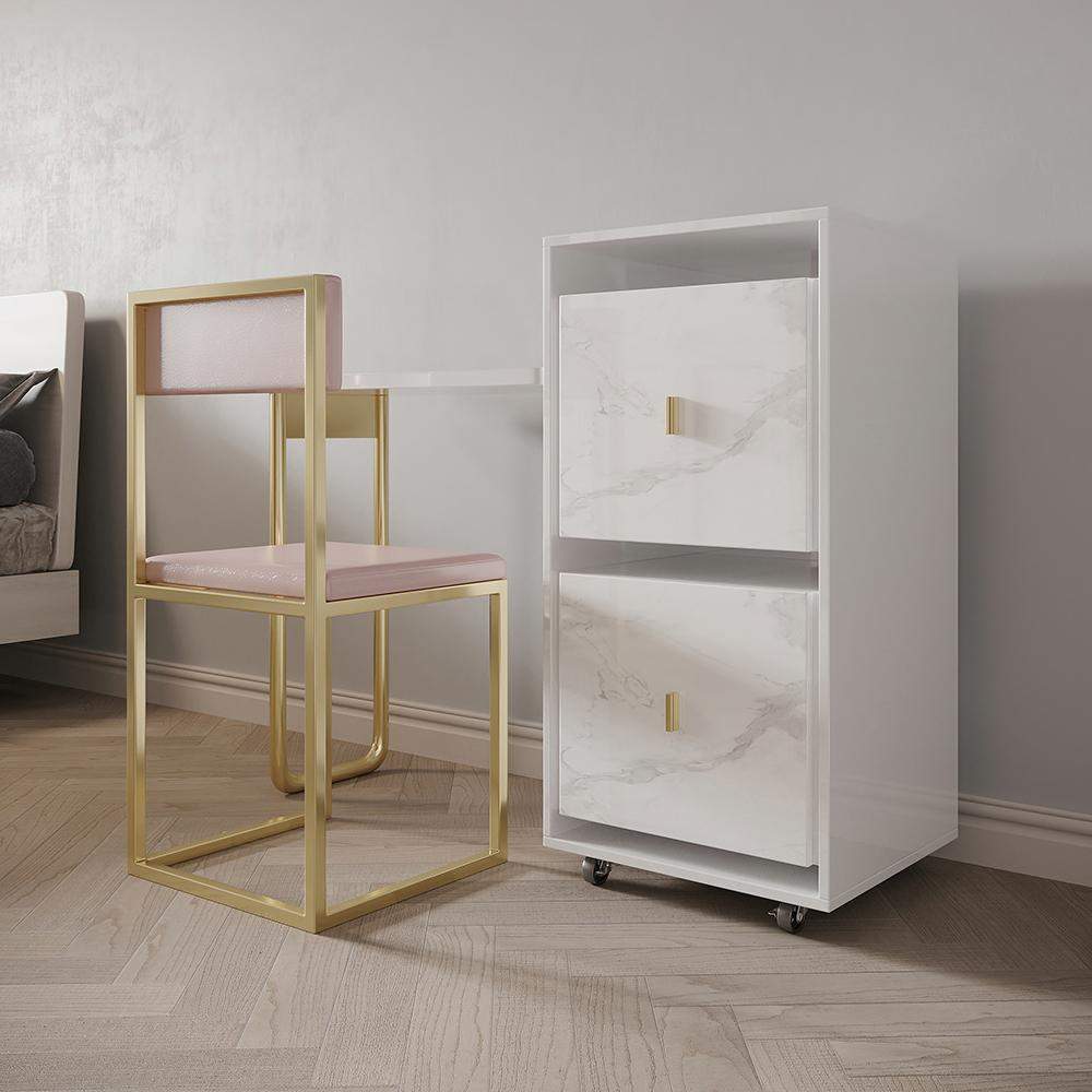 Modern Folding Desk with Chair White Extendable Writing Desk with Cabinet-Desks,Furniture,Office Furniture
