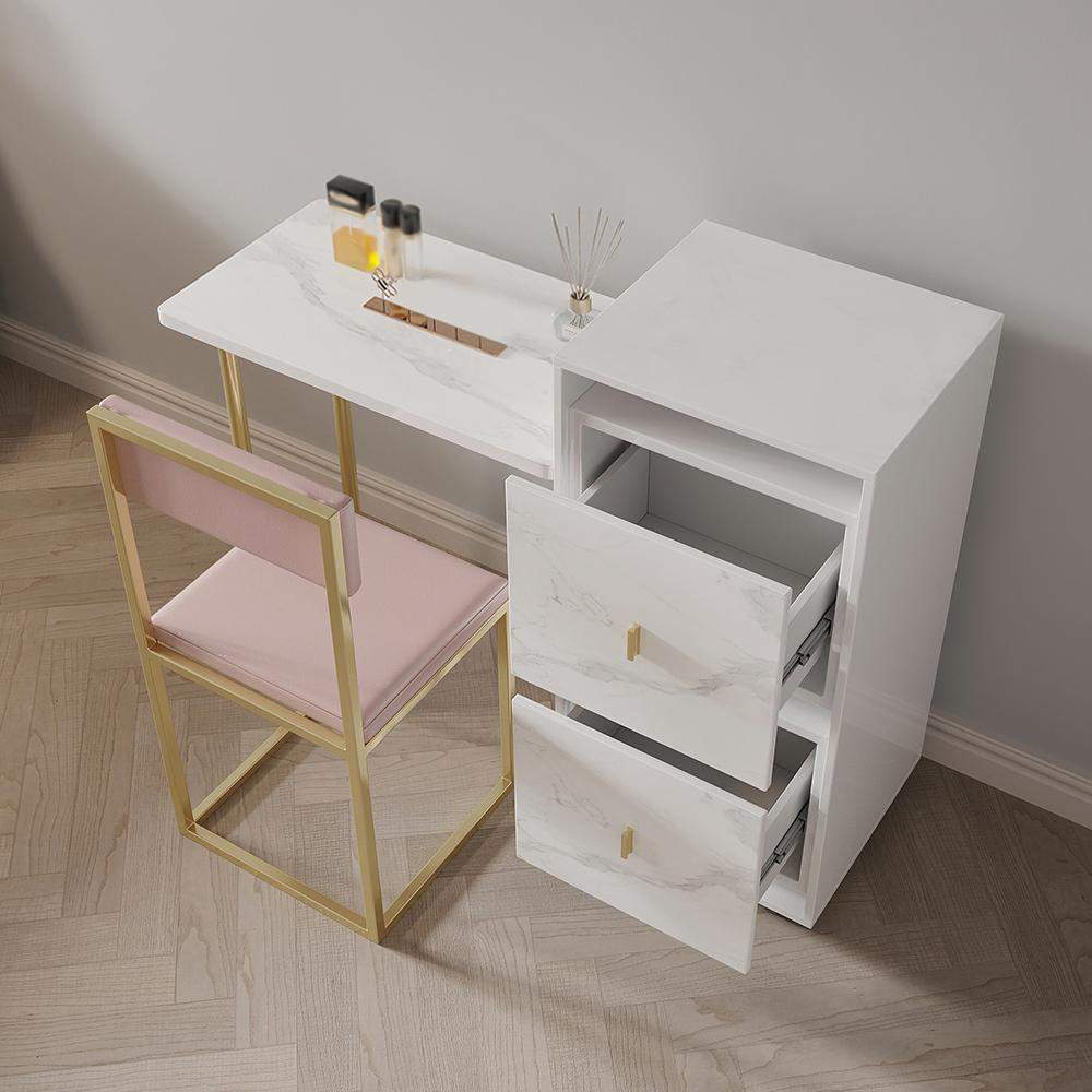 Modern Folding Desk with Chair White Extendable Writing Desk with Cabinet-Desks,Furniture,Office Furniture