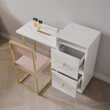 Modern Folding Desk with Chair White Extendable Writing Desk with Cabinet-Desks,Furniture,Office Furniture