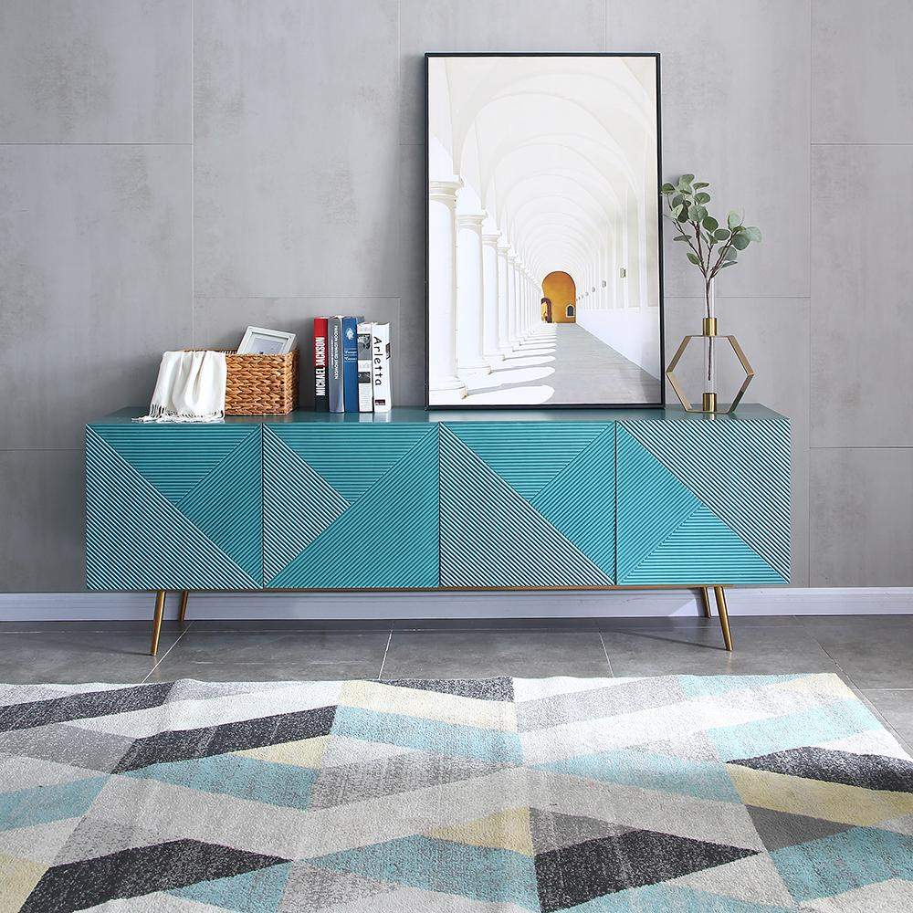 Contemporary Wood TV Stand with Storage in Blue Media Console for TVs up to 85"-Richsoul-Furniture,Living Room Furniture,TV Stands
