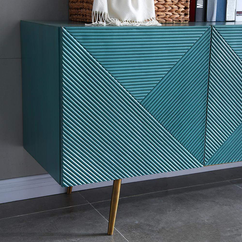 Contemporary Wood TV Stand with Storage in Blue Media Console for TVs up to 85"-Richsoul-Furniture,Living Room Furniture,TV Stands
