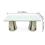78.7" White Modern Dining Table with Geometric Double Base in Gold Finish