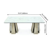 78.7" White Modern Dining Table with Geometric Double Base in Gold Finish