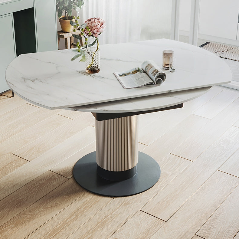Modern Leaf Extendable Stone Dining Table Carbon Steel Base