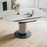 Modern Leaf Extendable Stone Dining Table Carbon Steel Base