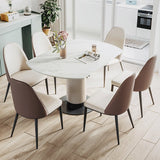 Modern Leaf Extendable Stone Dining Table Carbon Steel Base