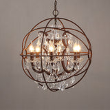 Industrial Loft 6 Lights Retro Clear Crystal Rust Metal Orb Chandelier