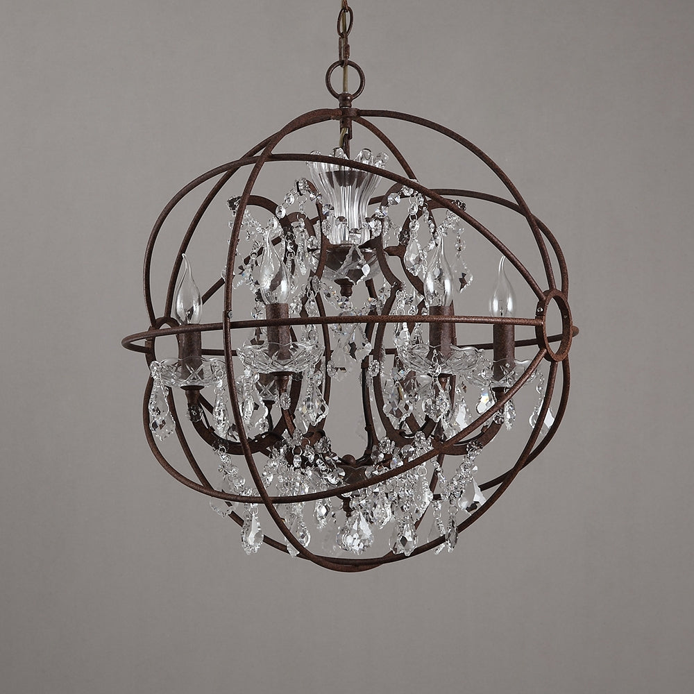 Industrial Loft 6 Lights Retro Clear Crystal Rust Metal Orb Chandelier