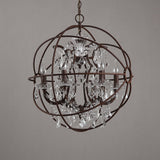 Industrial Loft 6 Lights Retro Clear Crystal Rust Metal Orb Chandelier