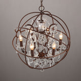 Industrial Loft 6 Lights Retro Clear Crystal Rust Metal Orb Chandelier