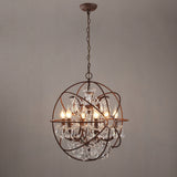 Industrial Loft 6 Lights Retro Clear Crystal Rust Metal Orb Chandelier