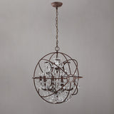 Industrial Loft 6 Lights Retro Clear Crystal Rust Metal Orb Chandelier