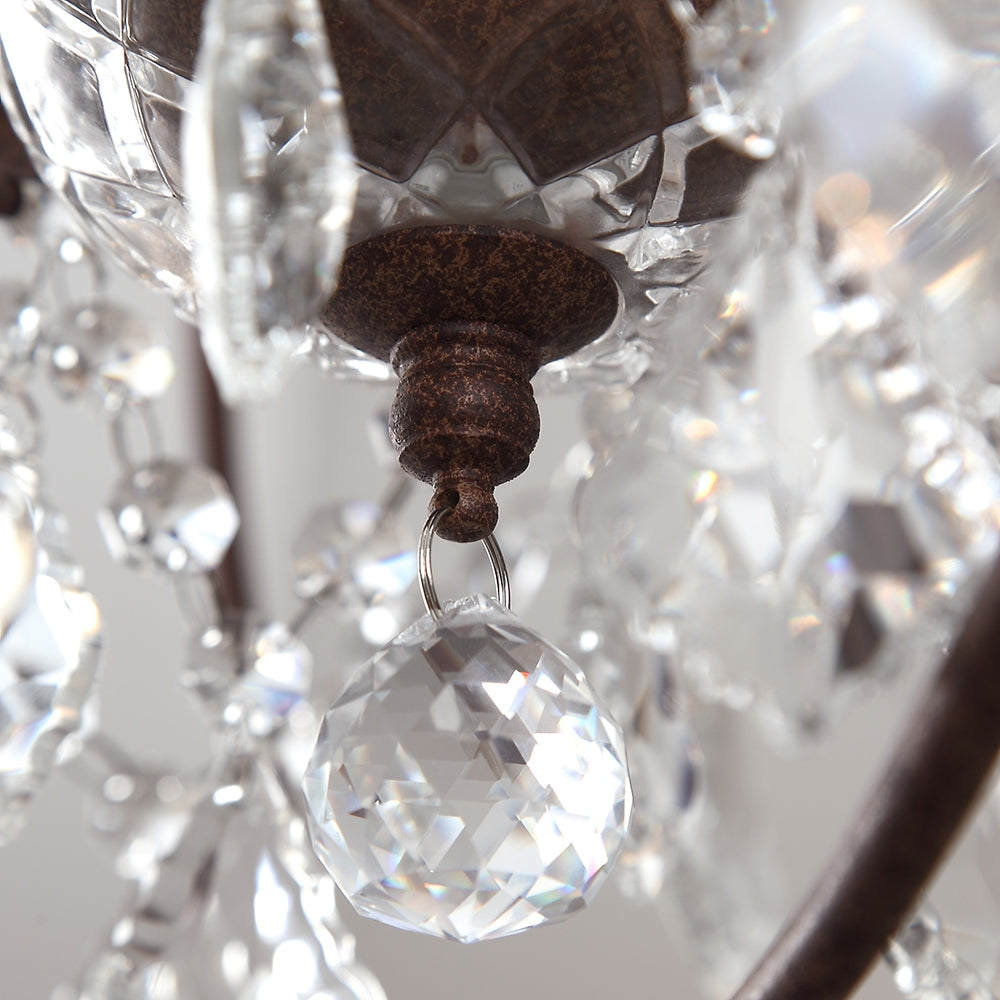 Industrial Loft 6 Lights Retro Clear Crystal Rust Metal Orb Chandelier