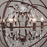 Industrial Loft 6 Lights Retro Clear Crystal Rust Metal Orb Chandelier