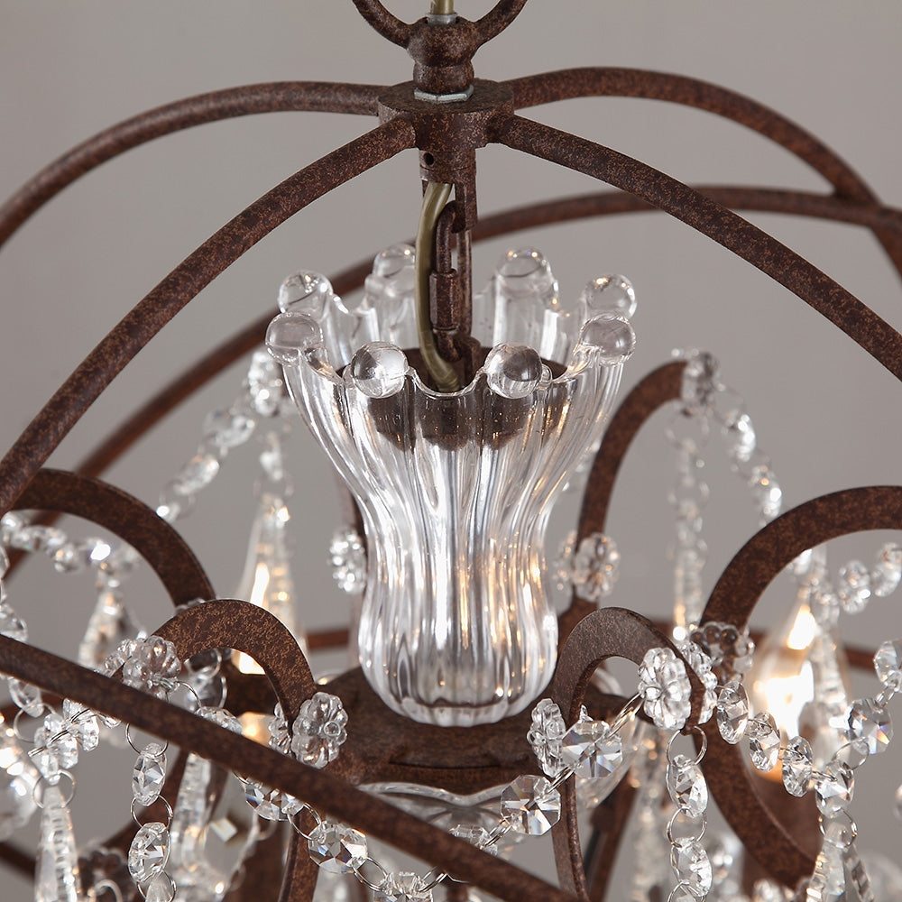 Industrial Loft 6 Lights Retro Clear Crystal Rust Metal Orb Chandelier