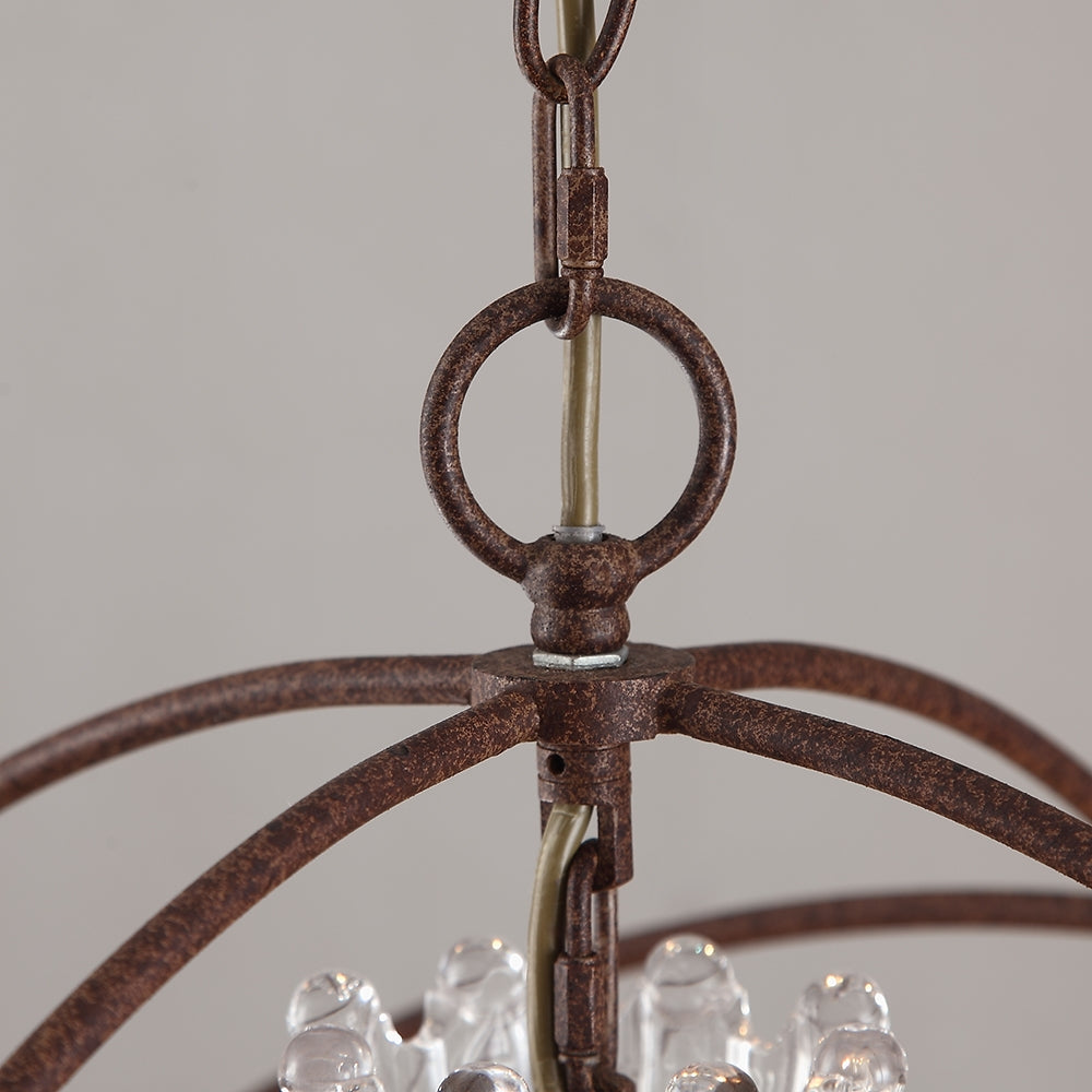 Industrial Loft 6 Lights Retro Clear Crystal Rust Metal Orb Chandelier