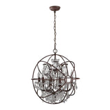 Industrial Loft 6 Lights Retro Clear Crystal Rust Metal Orb Chandelier