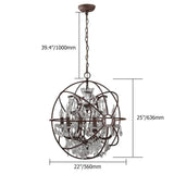Industrial Loft 6 Lights Retro Clear Crystal Rust Metal Orb Chandelier
