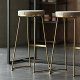 Gold & Beige PU Leather Upholstered Round Bar Height Stool Backless Set of 2