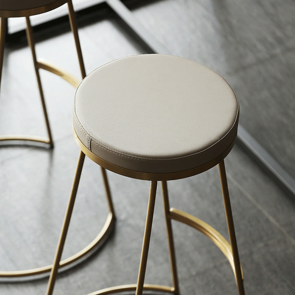 Gold & Beige PU Leather Upholstered Round Bar Height Stool Backless Set of 2