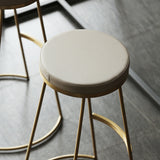 Gold & Beige PU Leather Upholstered Round Bar Height Stool Backless Set of 2