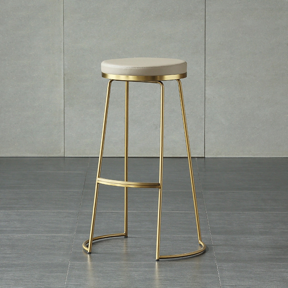 Gold & Beige PU Leather Upholstered Round Bar Height Stool Backless Set of 2