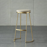 Gold & Beige PU Leather Upholstered Round Bar Height Stool Backless Set of 2