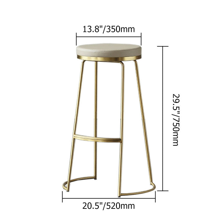 Gold & Beige PU Leather Upholstered Round Bar Height Stool Backless Set of 2