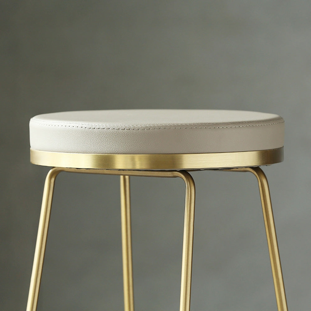 Gold & Beige PU Leather Upholstered Round Bar Height Stool Backless Set of 2