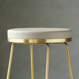 Gold & Beige PU Leather Upholstered Round Bar Height Stool Backless Set of 2