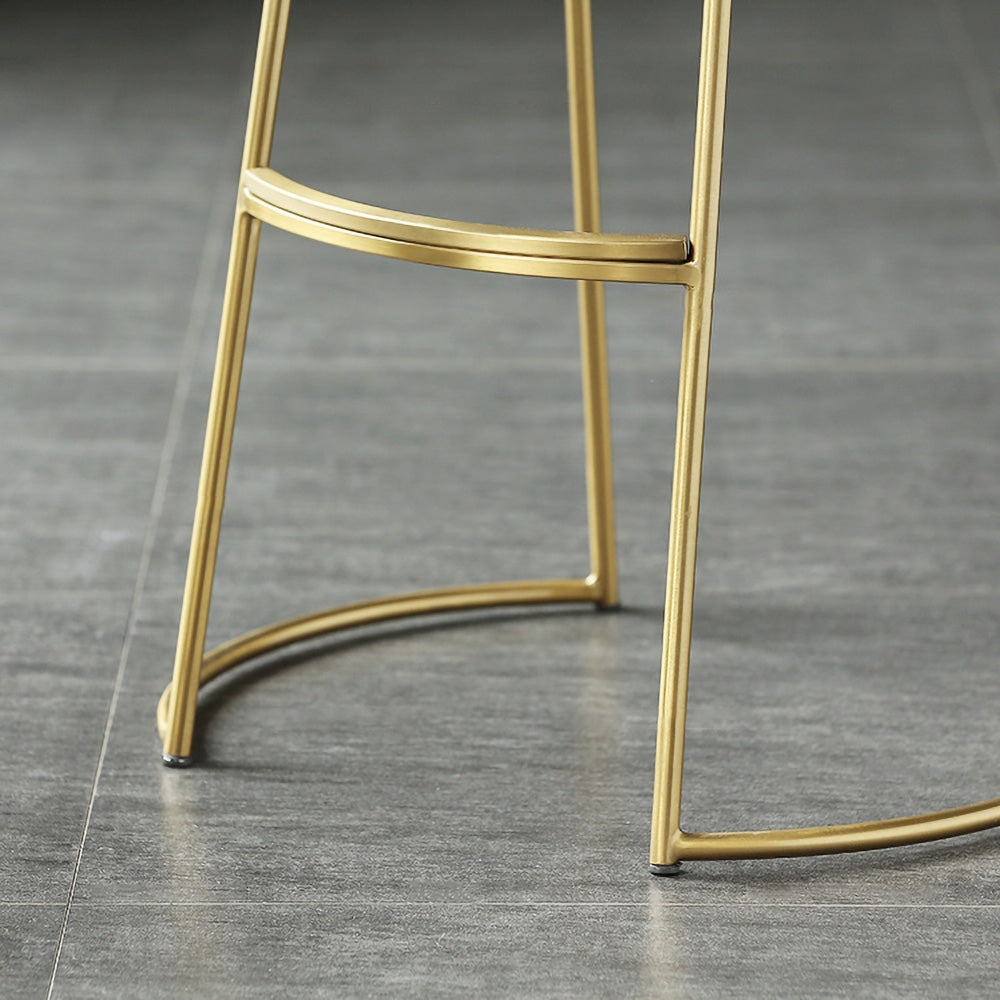 Gold & Beige PU Leather Upholstered Round Bar Height Stool Backless Set of 2
