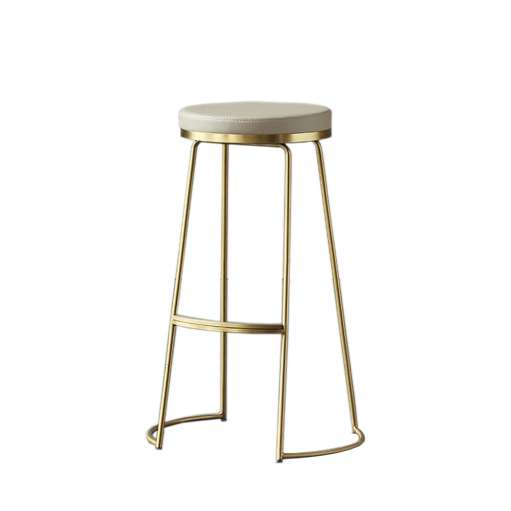 Gold & Beige PU Leather Upholstered Round Bar Height Stool Backless Set of 2