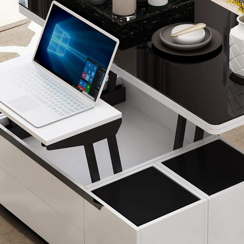 Modern White Lift Top Coffee Table with Drawers & Storage Multifunction Table-Richsoul-Coffee Tables,Furniture,Living Room Furniture