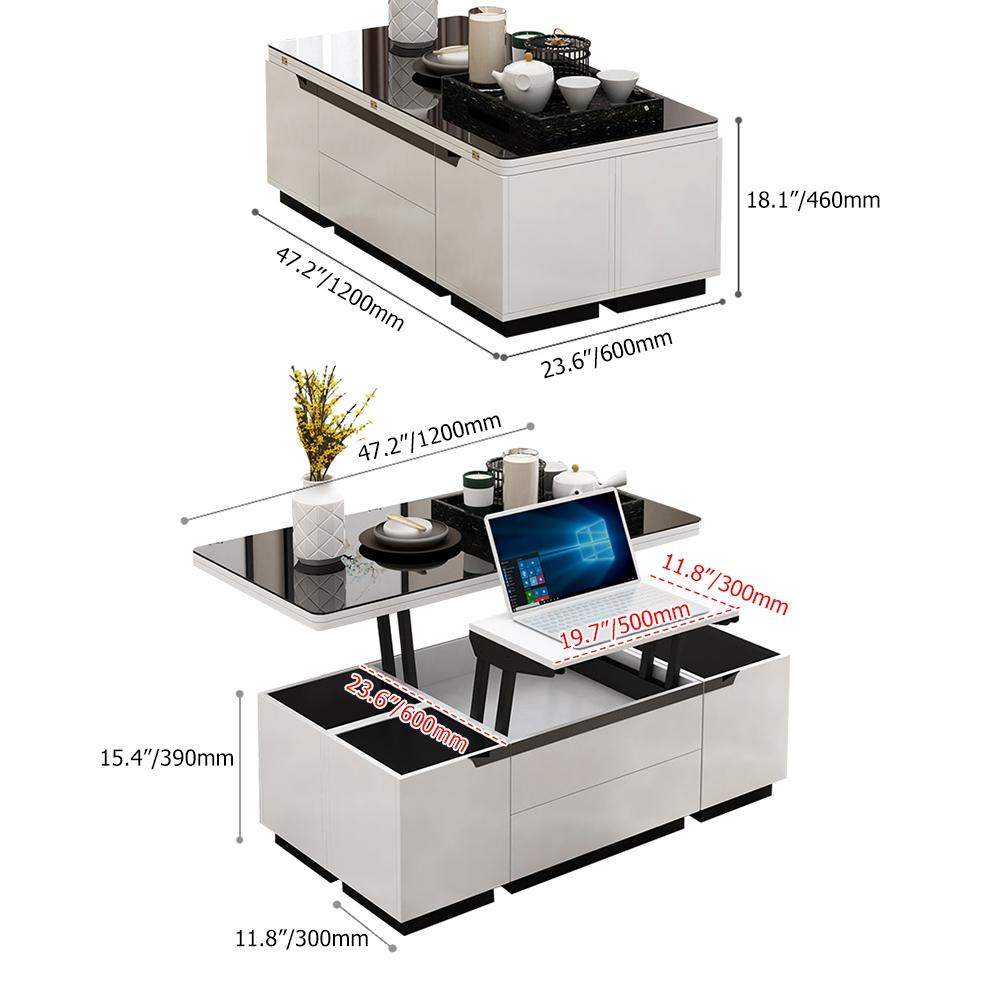 Modern White Lift Top Coffee Table with Drawers & Storage Multifunction Table-Richsoul-Coffee Tables,Furniture,Living Room Furniture