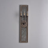 French Candle 3-Light Mirrored Wall Sconce Weathered Wood Panel & Metal