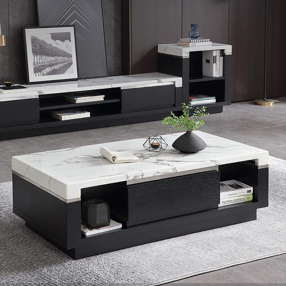 Modern Marble Coffee Table with Storage & Drawers in Wood-Wehomz-Coffee Tables,Furniture,Living Room Furniture