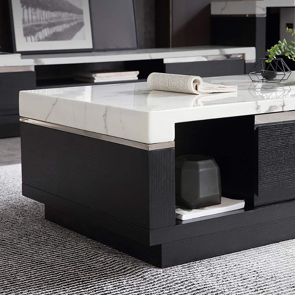 Modern Marble Coffee Table with Storage & Drawers in Wood-Wehomz-Coffee Tables,Furniture,Living Room Furniture