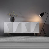 Modern White Buffet Sideboard Kitchen Sideboard Cabinet with 4 Doors Adjustable Shelves