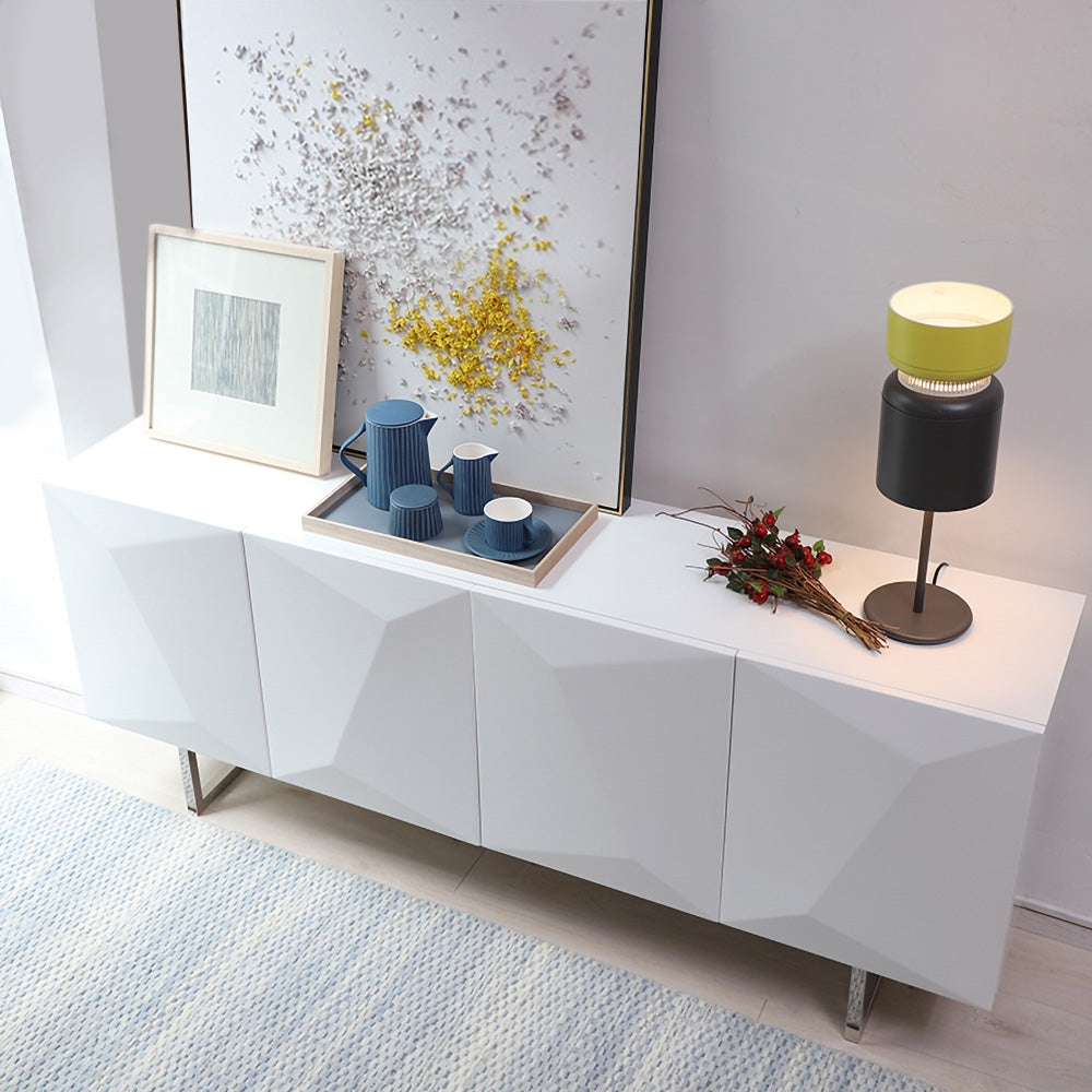 Modern White Buffet Sideboard Kitchen Sideboard Cabinet with 4 Doors Adjustable Shelves