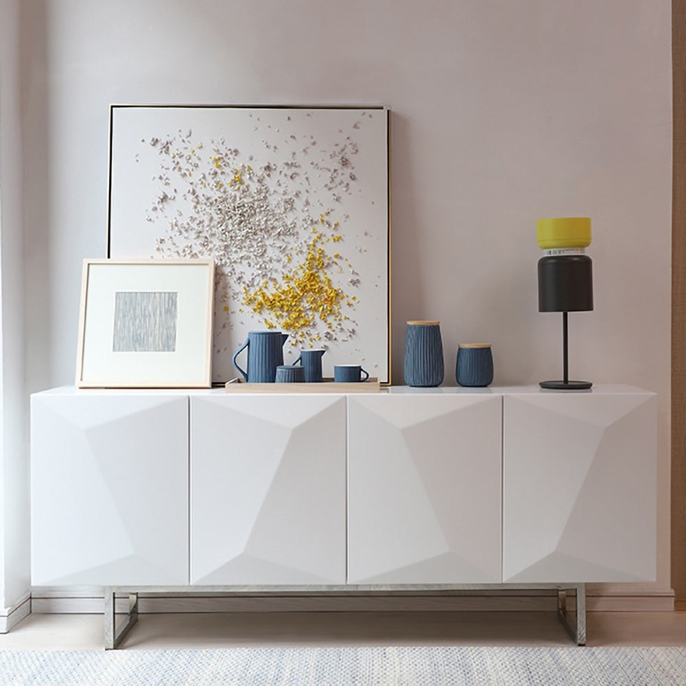 Modern White Buffet Sideboard Kitchen Sideboard Cabinet with 4 Doors Adjustable Shelves