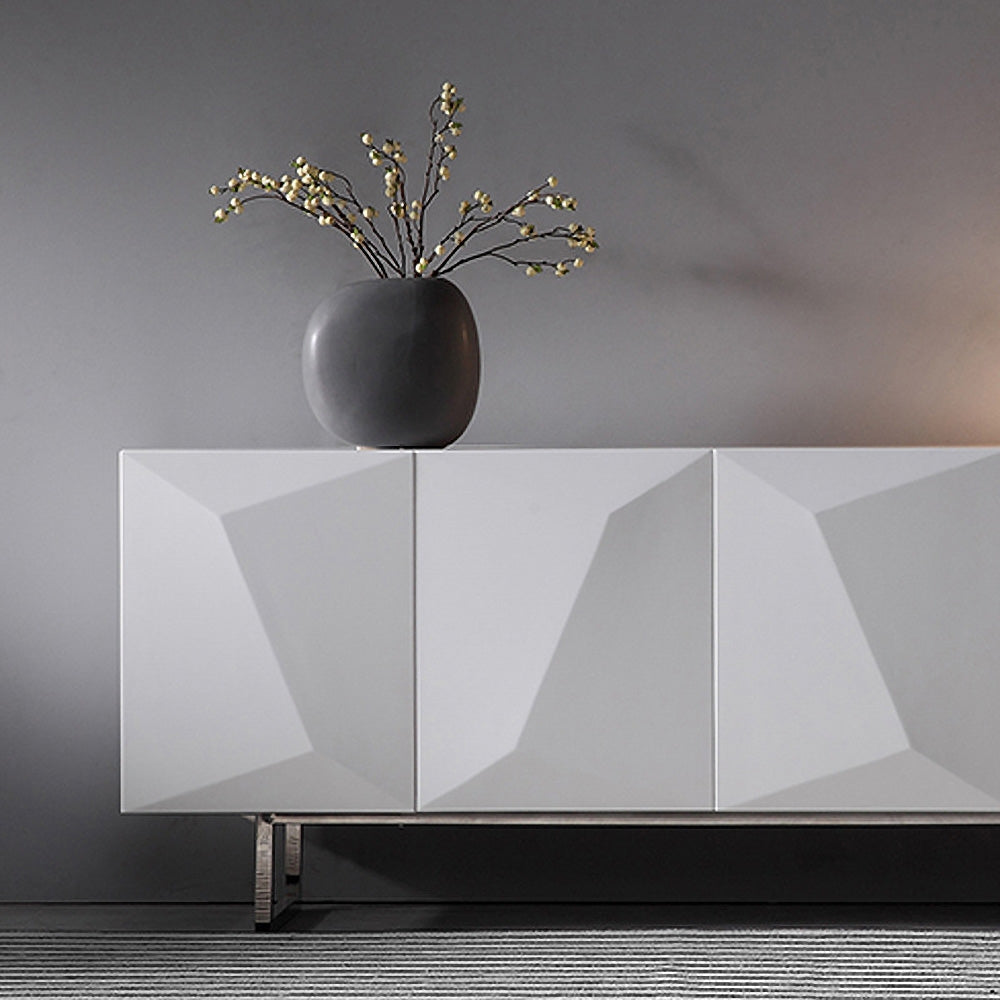 Modern White Buffet Sideboard Kitchen Sideboard Cabinet with 4 Doors Adjustable Shelves